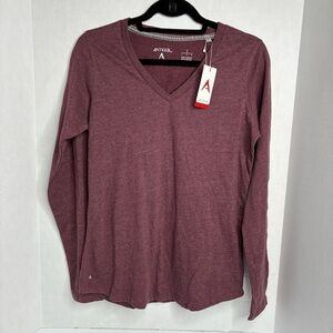 Antigua Flip Women's Long Sleeve V-Neck Top NWT Heathered Plum Size Large